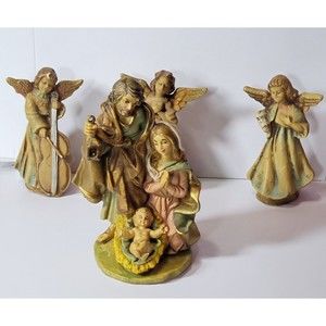 Vtg NATIVITY HOLY FAMILY FIGURINE ITALY FONTANINI #139 6" W 3 Singing Angels